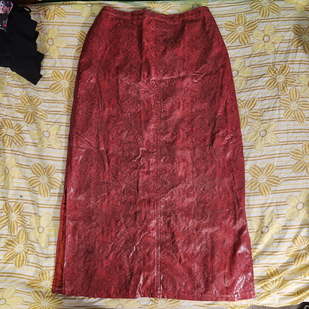 Vibrant Red Snakeskin Maxi Skirt